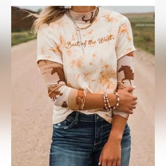 Sterling & Stitch Best Of The West Tie Dye Cream Cropped T Shirt NWOT Size XS - Picture 4 of 10